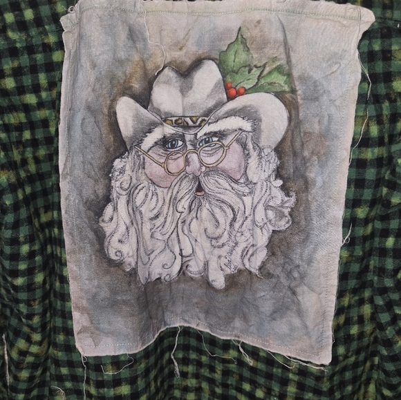 A Rare Bird Flannel Longsleeve Holiday Santa Womens Shirt L/XL Acid Washed - Picture 8 of 10